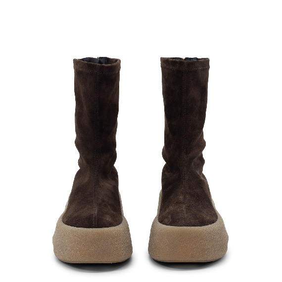 F04 Creepy – Dark brown suede stretch ankle boot  