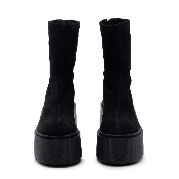 F20 Zeppa Stripy – Black zip ankle boot in stretch suede  