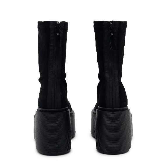 F20 Zeppa Stripy – Black zip ankle boot in stretch suede  