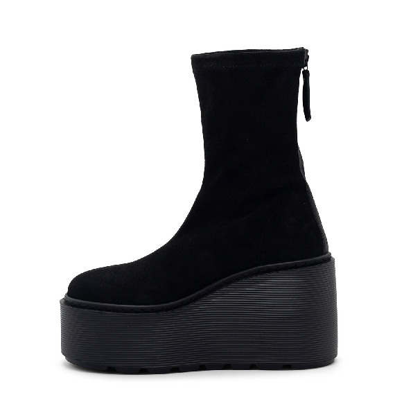 F20 Zeppa Stripy – Black zip ankle boot in stretch suede  