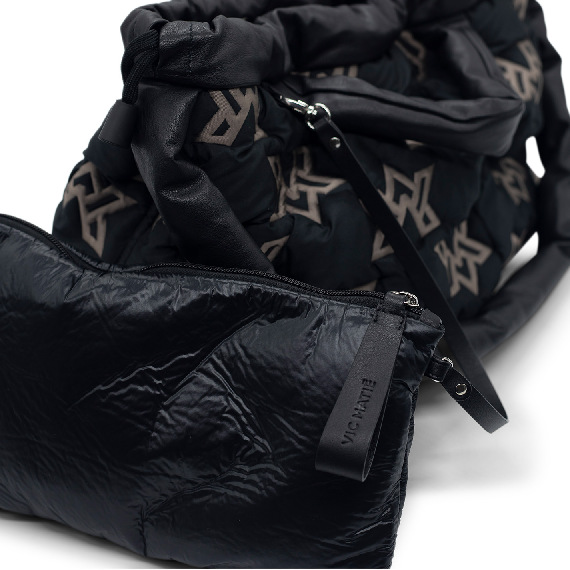 Penelope Vm<br/>Sacca nylon nero e tortora logata 