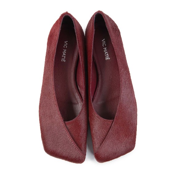 G34 Square – Bordeaux pony hair pleated ballerina  