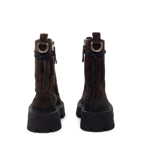 H04 Bob – Dark brown combat boot in vintage calf suede  