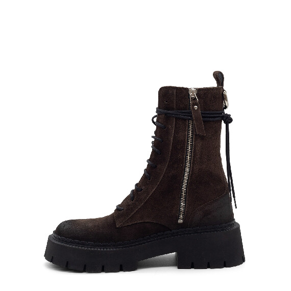 H04 Bob – Dark brown combat boot in vintage calf suede  