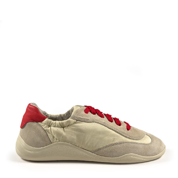 G32_Ondina Sneaker low-top in crosta/nylon  beige/panna/rosso