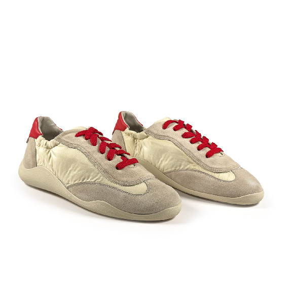 G32_Ondina<br>Low-top sneaker split leather/nylon beige/cream/red